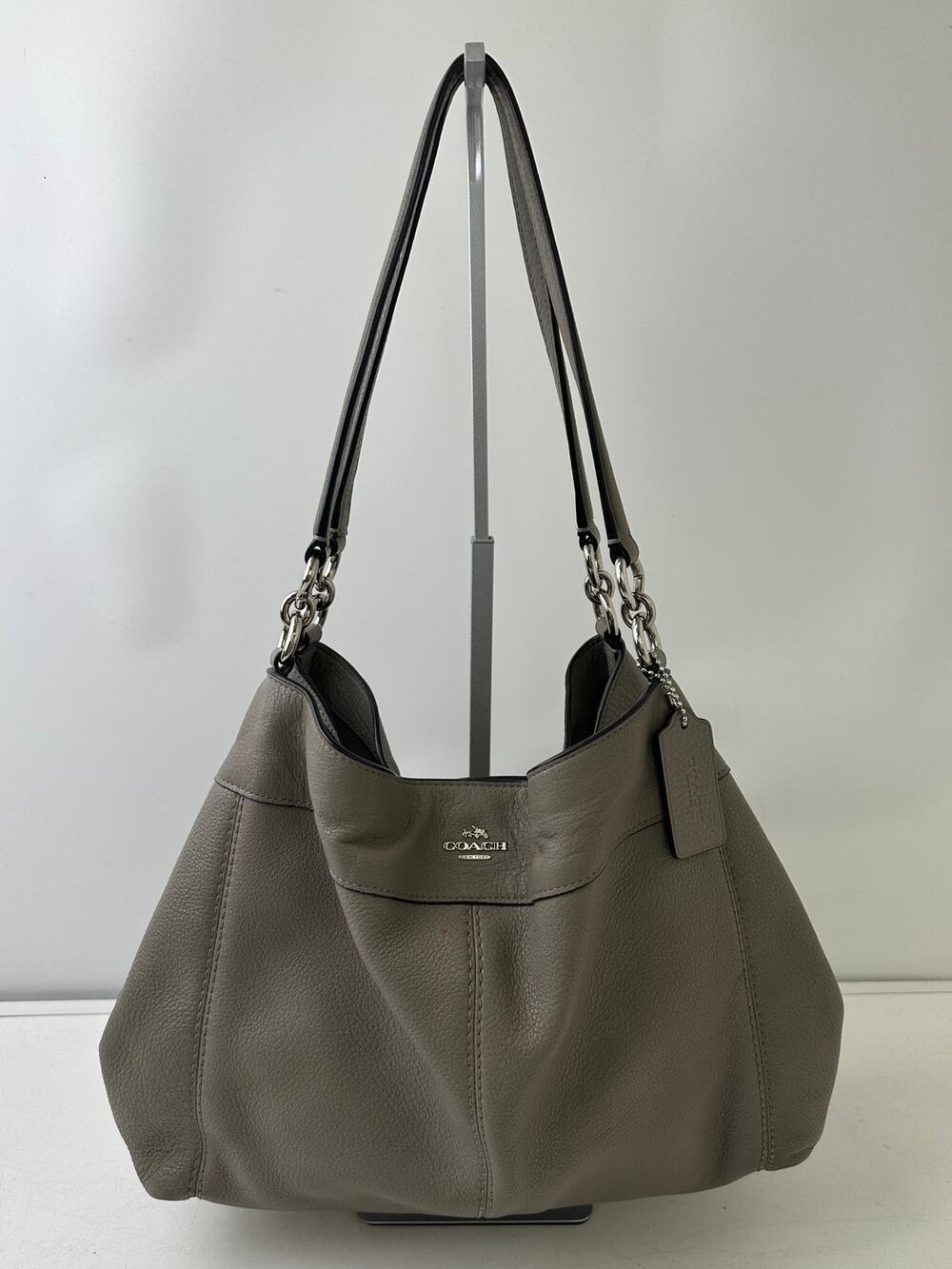 Coach Lexy Stone Grey Pebble Leather Triple Compartment Shoulder Bag